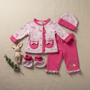 Mon Caramel Baby Girl 4-Pcs Outfit Set – Jacket Pants Hat socks Size 3 Months